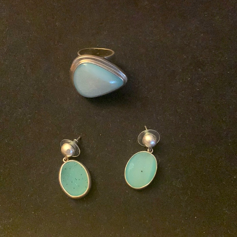 Claudia Exex vintage sterling silver jewelry set -earrings and ring size 8.